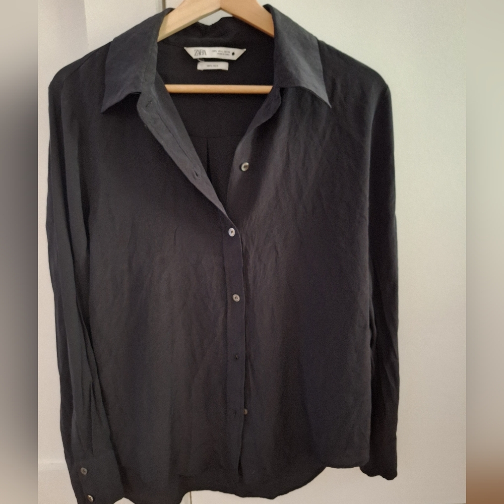 Zara Long Sleeve Button-Up Shirt 100% Silk
